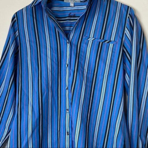 Striped Shaped Fit Top Wrinkle Free Size Large 8 Button Down Up Long Sleeve - Picture 3 of 11